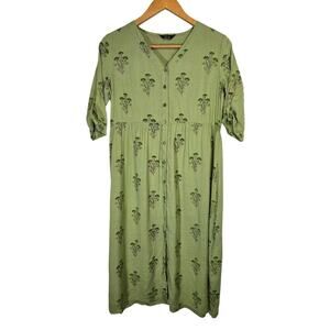 Indya Block Printed Cotton Long Made India Floral Midi Dress Boho Hippie Large
